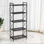 Scaffale portaoggetti in metallo nero a 5 ripiani con barre laterali a X, montaggio per utente singolo, 32 x 60 x 145,5 cm