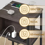 Tavolino da divano a 3 ripiani nero/marrone con porte USB e prese di corrente, per 1 persona