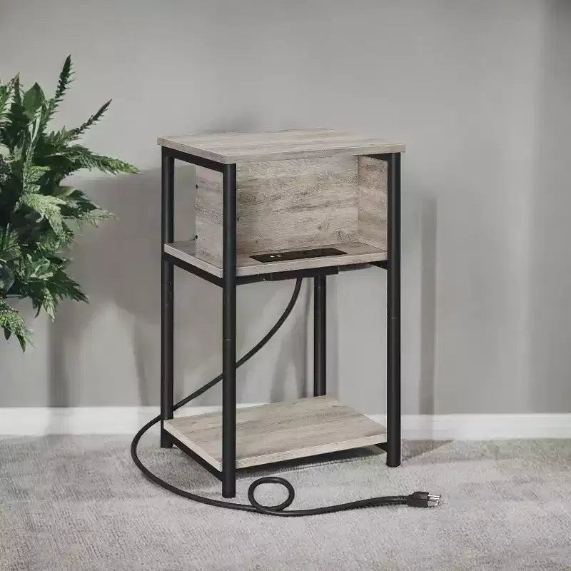 Tavolino da divano a 3 ripiani nero/marrone con porte USB e prese di corrente, per 1 persona