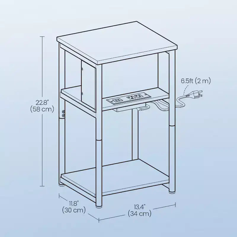 Tavolino da divano a 3 ripiani nero/marrone con porte USB e prese di corrente, per 1 persona