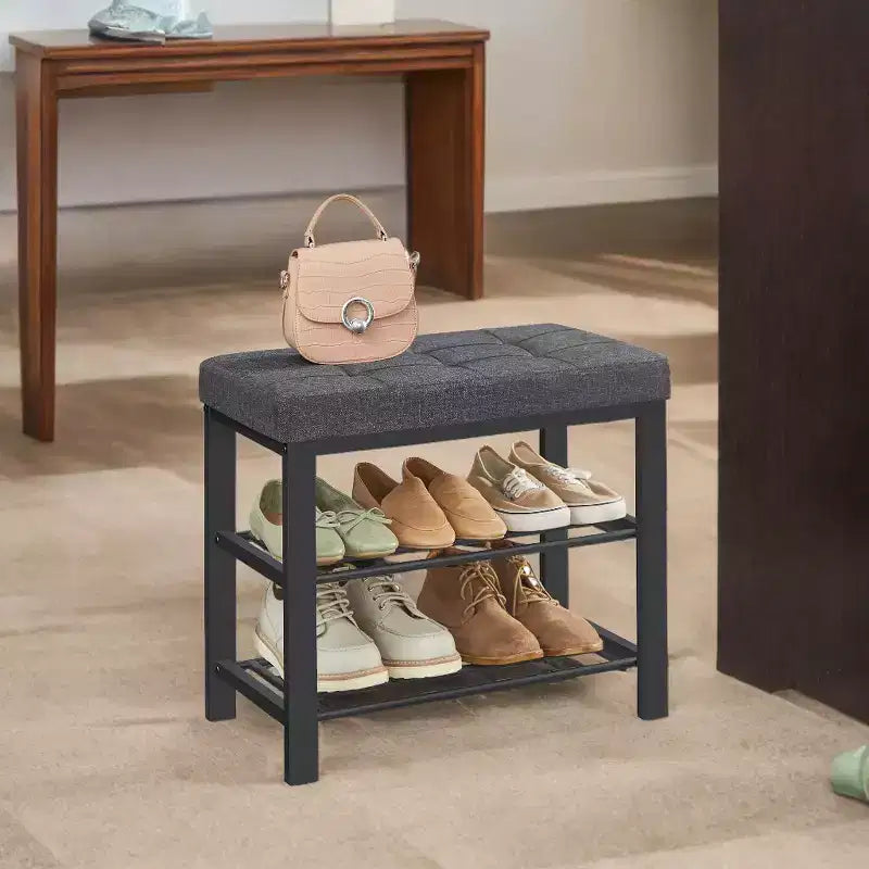 Shoe Bench, Storage Bench, Entryway Bench with Cushion, Shoe Shelf with Seat, Storage Organizer with Foam Padded Seat Linen