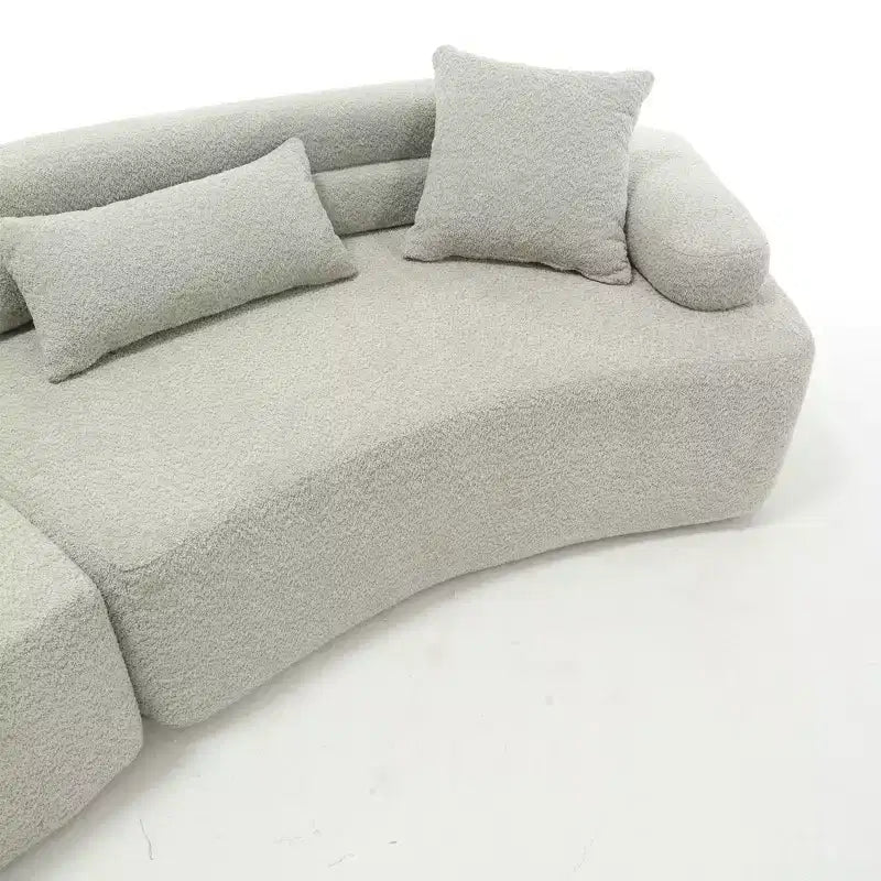 Divano Sezionale Beige Boucle a 4 Posti con Braccioli ad Arco e Doppio Schienale, Nessun Montaggio Richiesto