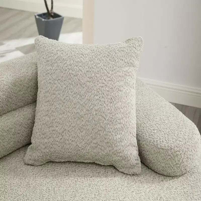 Divano Sezionale Beige Boucle a 4 Posti con Braccioli ad Arco e Doppio Schienale, Nessun Montaggio Richiesto