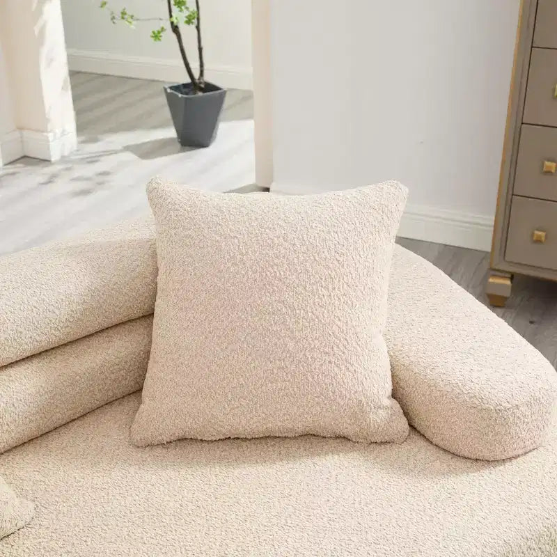 Divano Sezionale Beige Boucle a 4 Posti con Braccioli ad Arco e Doppio Schienale, Nessun Montaggio Richiesto