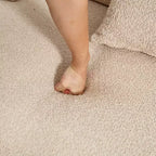 Divano Sezionale Beige Boucle a 4 Posti con Braccioli ad Arco e Doppio Schienale, Nessun Montaggio Richiesto