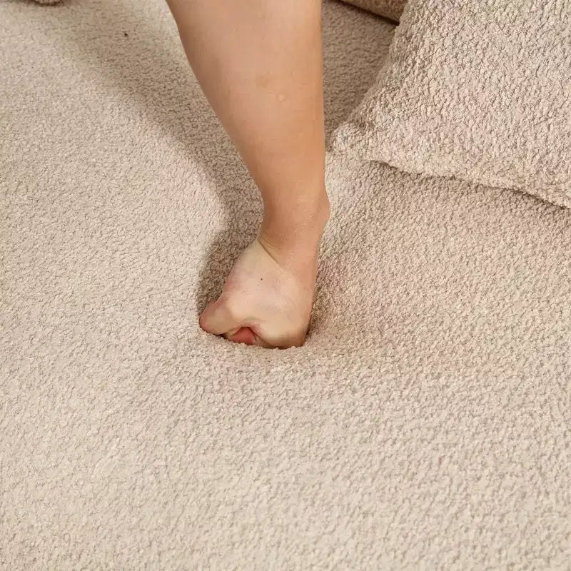 Divano Sezionale Beige Boucle a 4 Posti con Braccioli ad Arco e Doppio Schienale, Nessun Montaggio Richiesto