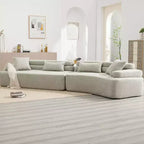 Divano Sezionale Beige Boucle a 4 Posti con Braccioli ad Arco e Doppio Schienale, Nessun Montaggio Richiesto