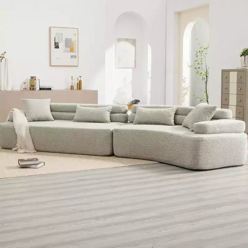 Divano Sezionale Beige Boucle a 4 Posti con Braccioli ad Arco e Doppio Schienale, Nessun Montaggio Richiesto