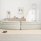 Divano Sezionale Beige Boucle a 4 Posti con Braccioli ad Arco e Doppio Schienale, Nessun Montaggio Richiesto