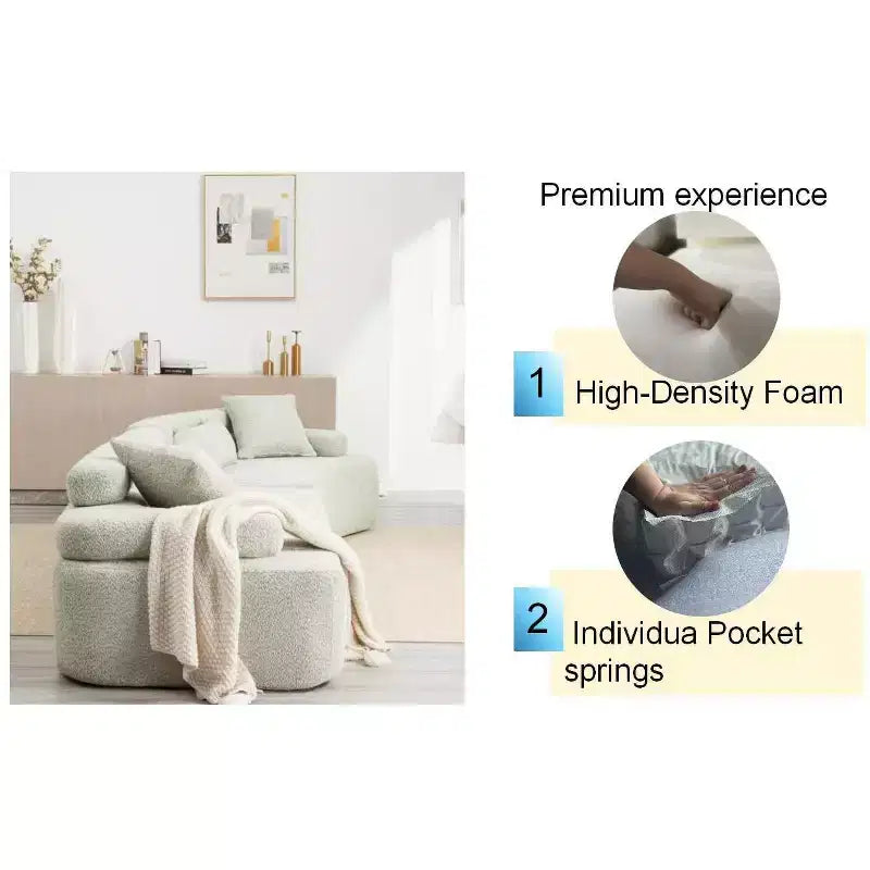 Divano Sezionale Beige Boucle a 4 Posti con Braccioli ad Arco e Doppio Schienale, Nessun Montaggio Richiesto