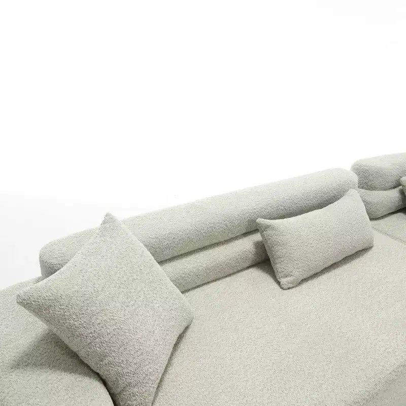 Divano Sezionale Beige Boucle a 4 Posti con Braccioli ad Arco e Doppio Schienale, Nessun Montaggio Richiesto