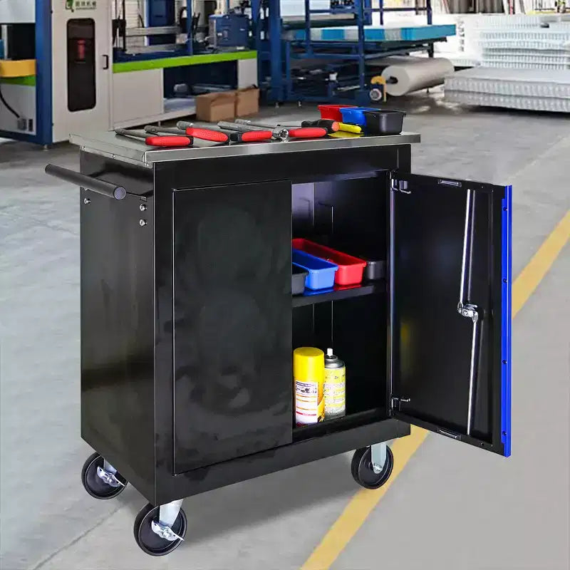 Metal Storage Cabinet with Wheels, Lockable Garage Storage Cabinet on Wheels, Rolling Tool Storage Cabinet For Workshop Garage,Assembly Required Black