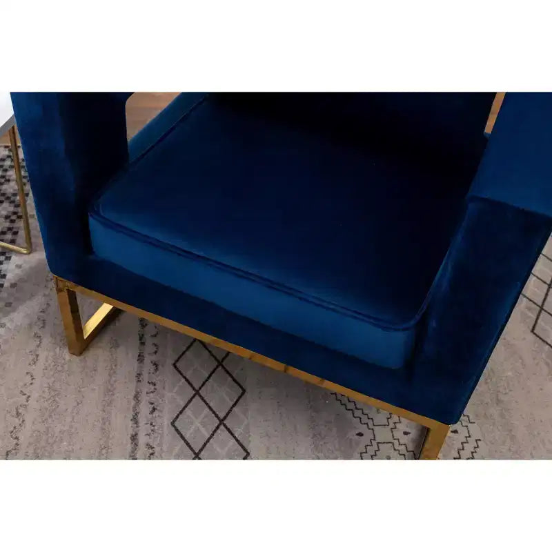 Poltrona Singola in Velluto Blu con Struttura in Metallo Dorato
