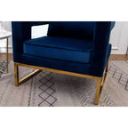 Poltrona Singola in Velluto Blu con Struttura in Metallo Dorato