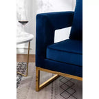 Poltrona Singola in Velluto Blu con Struttura in Metallo Dorato