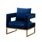 Poltrona Singola in Velluto Blu con Struttura in Metallo Dorato