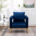 Poltrona Singola in Velluto Blu con Struttura in Metallo Dorato