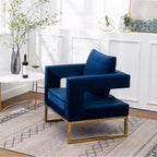 Poltrona Singola in Velluto Blu con Struttura in Metallo Dorato