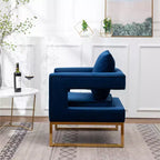 Poltrona Singola in Velluto Blu con Struttura in Metallo Dorato
