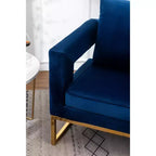 Poltrona Singola in Velluto Blu con Struttura in Metallo Dorato