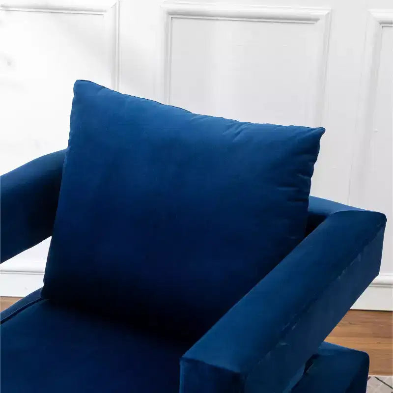 Poltrona Singola in Velluto Blu con Struttura in Metallo Dorato