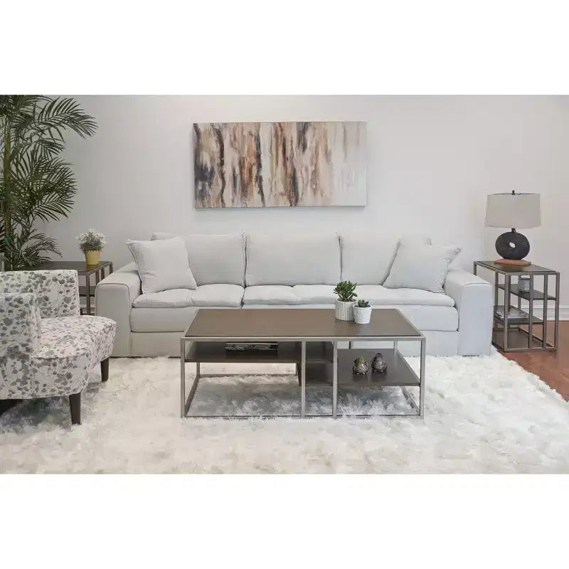 Roundhill Furniture Padena 3-Piece Metal Frame Wood Living Room Coffee Table and 2 Chairside Tables Set