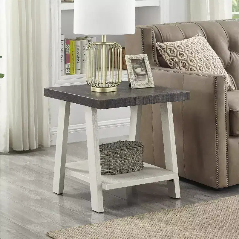 Set tavolini da caffè 3 pezzi, carbone invecchiato e beige, stile contemporaneo