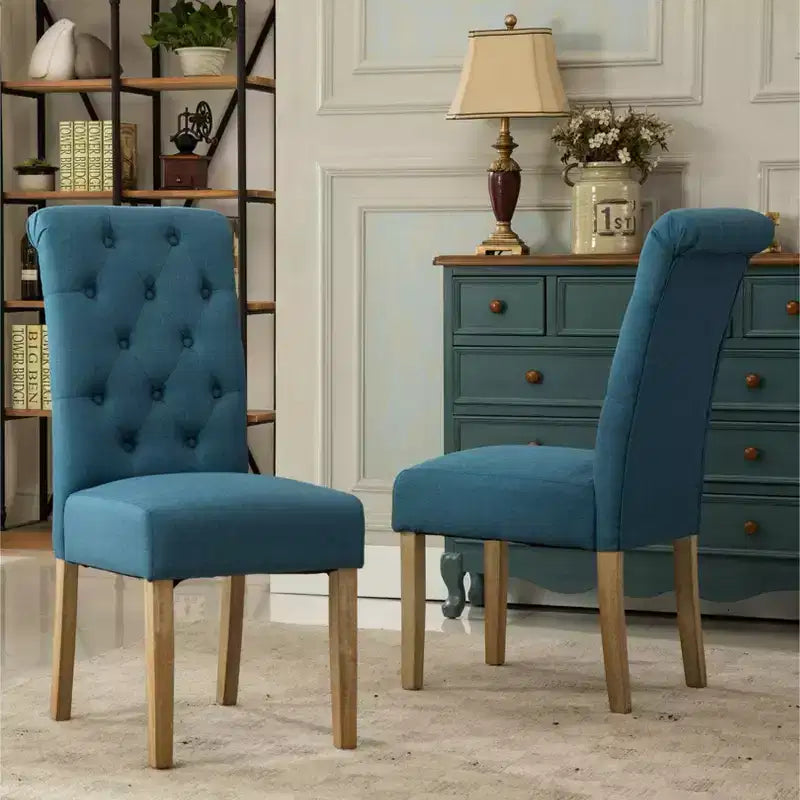 Sedia da pranzo Parsons con schienale alto capitonné blu, set da 2
