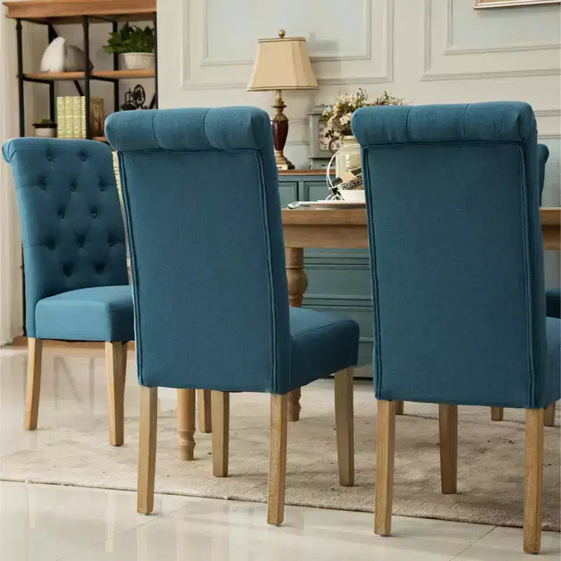 Sedia da pranzo Parsons con schienale alto capitonné blu, set da 2