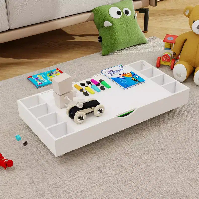Tavolo da gioco 2 in 1 per bambini, bianco, con contenitore, 1 bambino