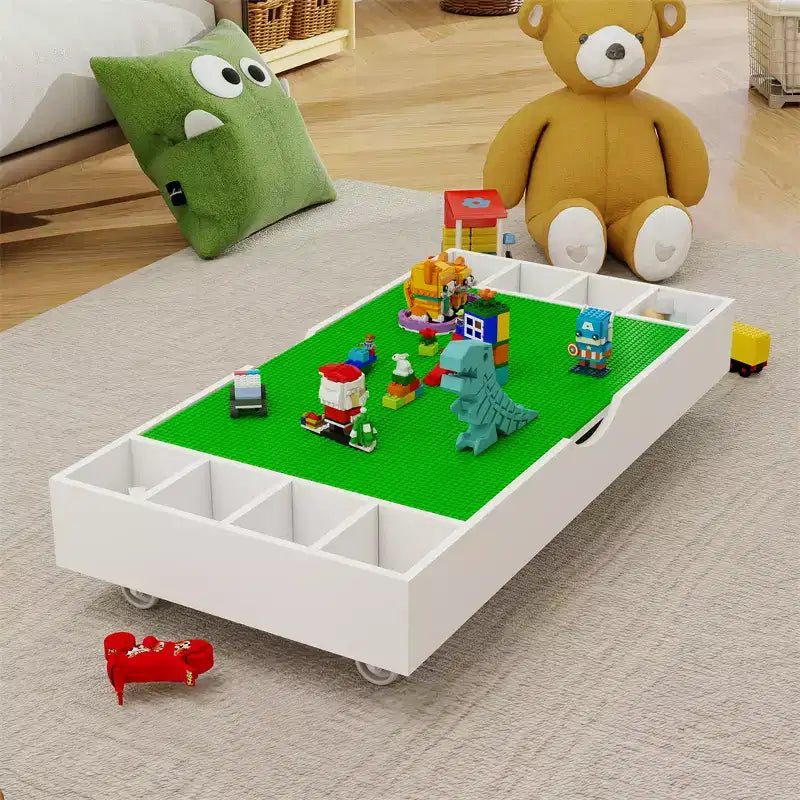 Tavolo da gioco 2 in 1 per bambini, bianco, con contenitore, 1 bambino