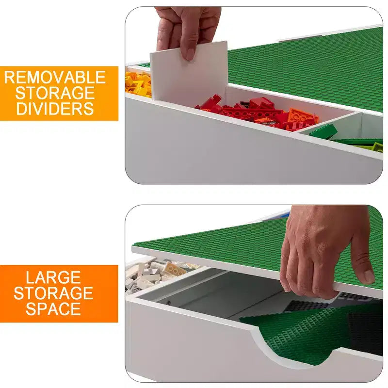 Tavolo da gioco 2 in 1 per bambini, bianco, con contenitore, 1 bambino