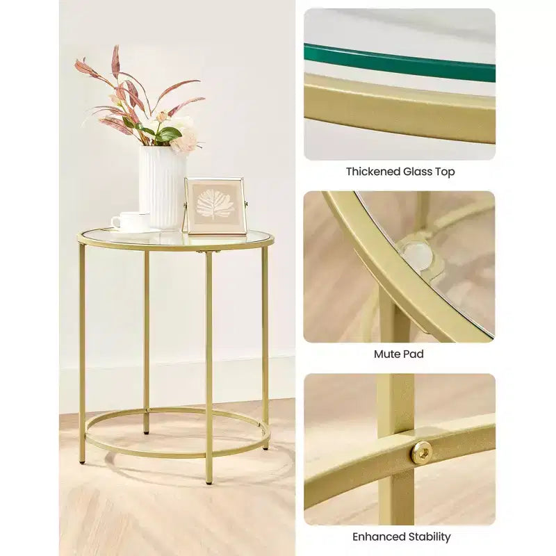 Tavolino laterale rotondo in vetro con top nero/oro, set da 2