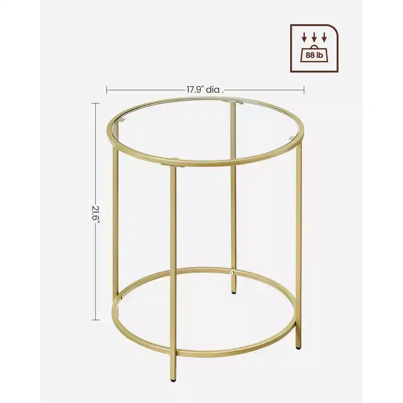 Tavolino laterale rotondo in vetro con top nero/oro, set da 2