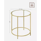 Tavolino laterale rotondo in vetro con top nero/oro, set da 2