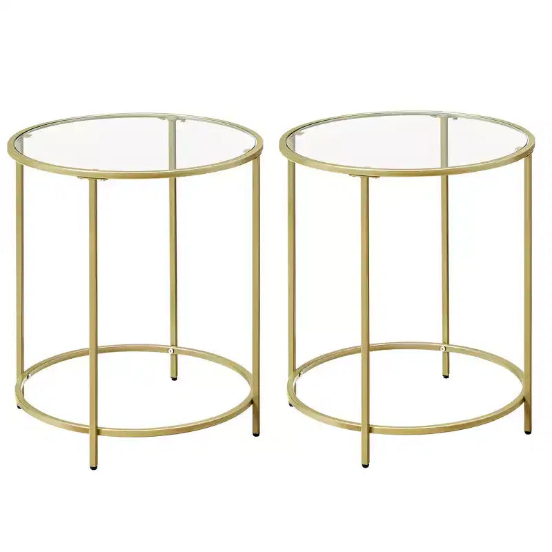 Tavolino laterale rotondo in vetro con top nero/oro, set da 2