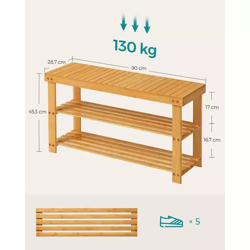 Scarpiera a panca a 3 ripiani in bambù, nero/naturale/marrone giallo, 1 seduta, capacità 10 paia