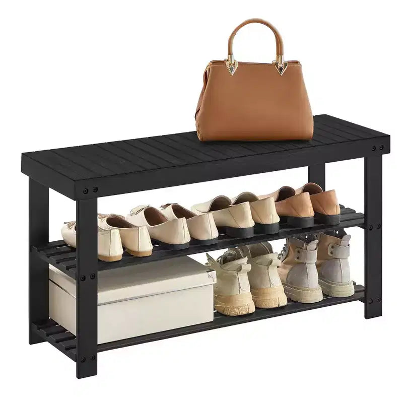 SONGMICS Shoe Rack Bench, 3-Tier Bamboo Shoe Storage Organizer, Entryway Bench, Holds Up to 286 lb, 11.3 x 35.4 x 17.8 Inches