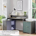 Scrivania a L da 67" con armadietto e cassetti, beige/grigio/bianco, 1 persona, legno ingegnerizzato