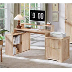 Scrivania a L da 67" con armadietto e cassetti, beige/grigio/bianco, 1 persona, legno ingegnerizzato