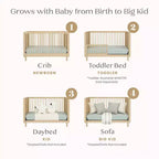 Culla convertibile 4 in 1 Bianca White / Natural Sandstone per 1 bambino