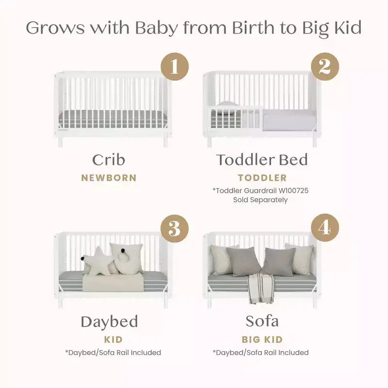 Culla convertibile 4 in 1 Bianca White / Natural Sandstone per 1 bambino