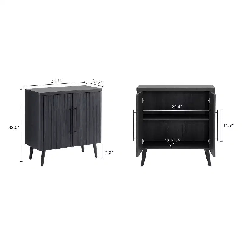 Credenza Mid-Century con 2 Ripiani Grigio Antracite / Acero / Rovere Sbiancato