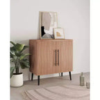 Credenza Mid-Century con 2 Ripiani Grigio Antracite / Acero / Rovere Sbiancato