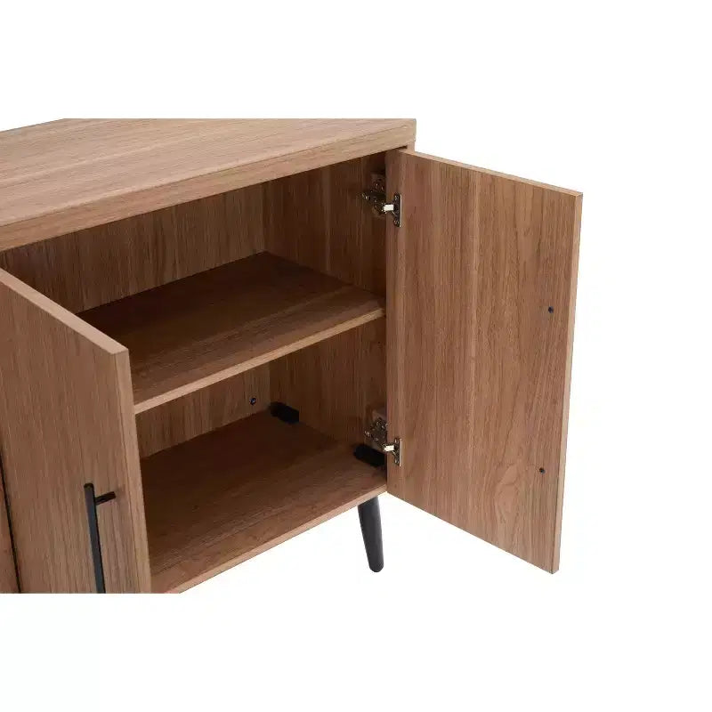 Credenza Mid-Century con 2 Ripiani Grigio Antracite / Acero / Rovere Sbiancato
