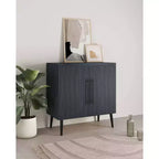 Credenza Mid-Century con 2 Ripiani Grigio Antracite / Acero / Rovere Sbiancato