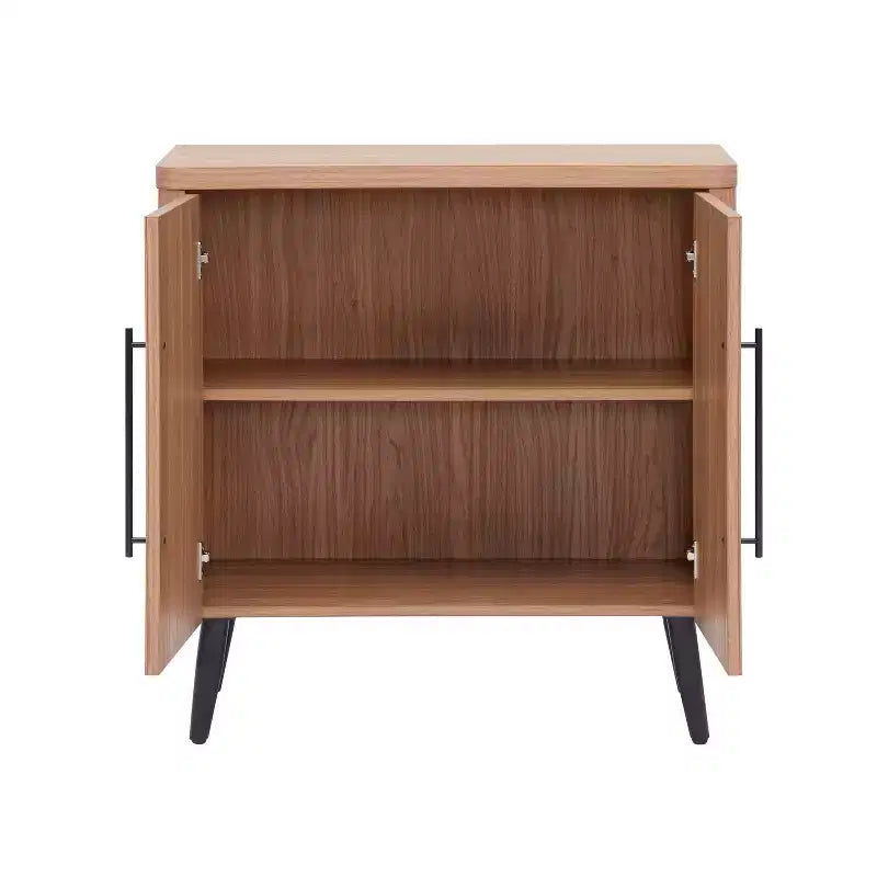 Credenza Mid-Century con 2 Ripiani Grigio Antracite / Acero / Rovere Sbiancato