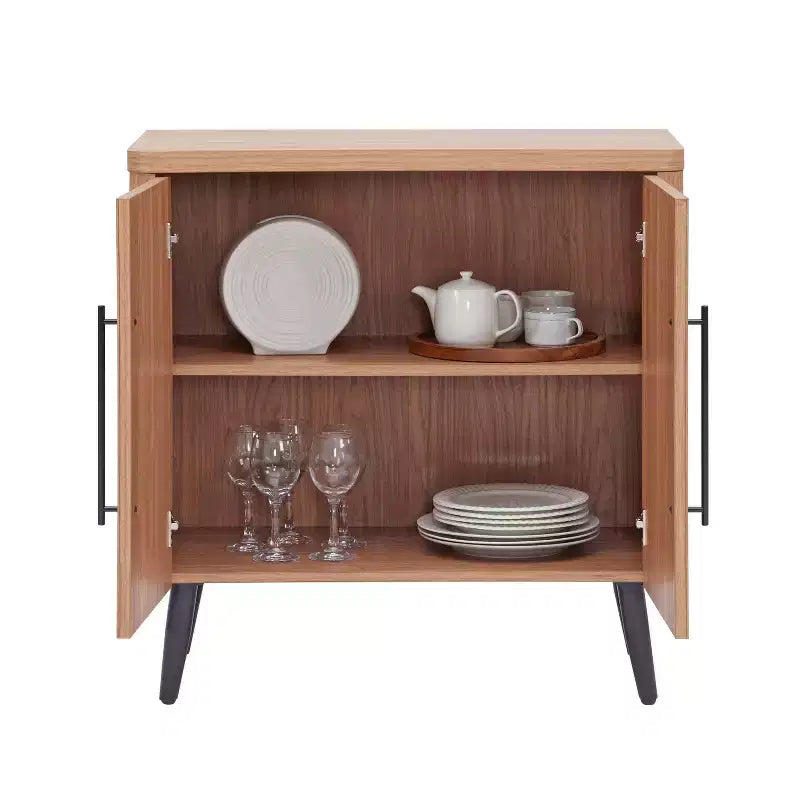Credenza Mid-Century con 2 Ripiani Grigio Antracite / Acero / Rovere Sbiancato