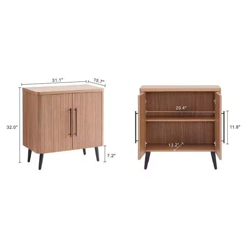 Credenza Mid-Century con 2 Ripiani Grigio Antracite / Acero / Rovere Sbiancato
