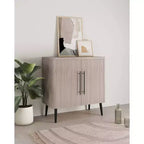 Credenza Mid-Century con 2 Ripiani Grigio Antracite / Acero / Rovere Sbiancato